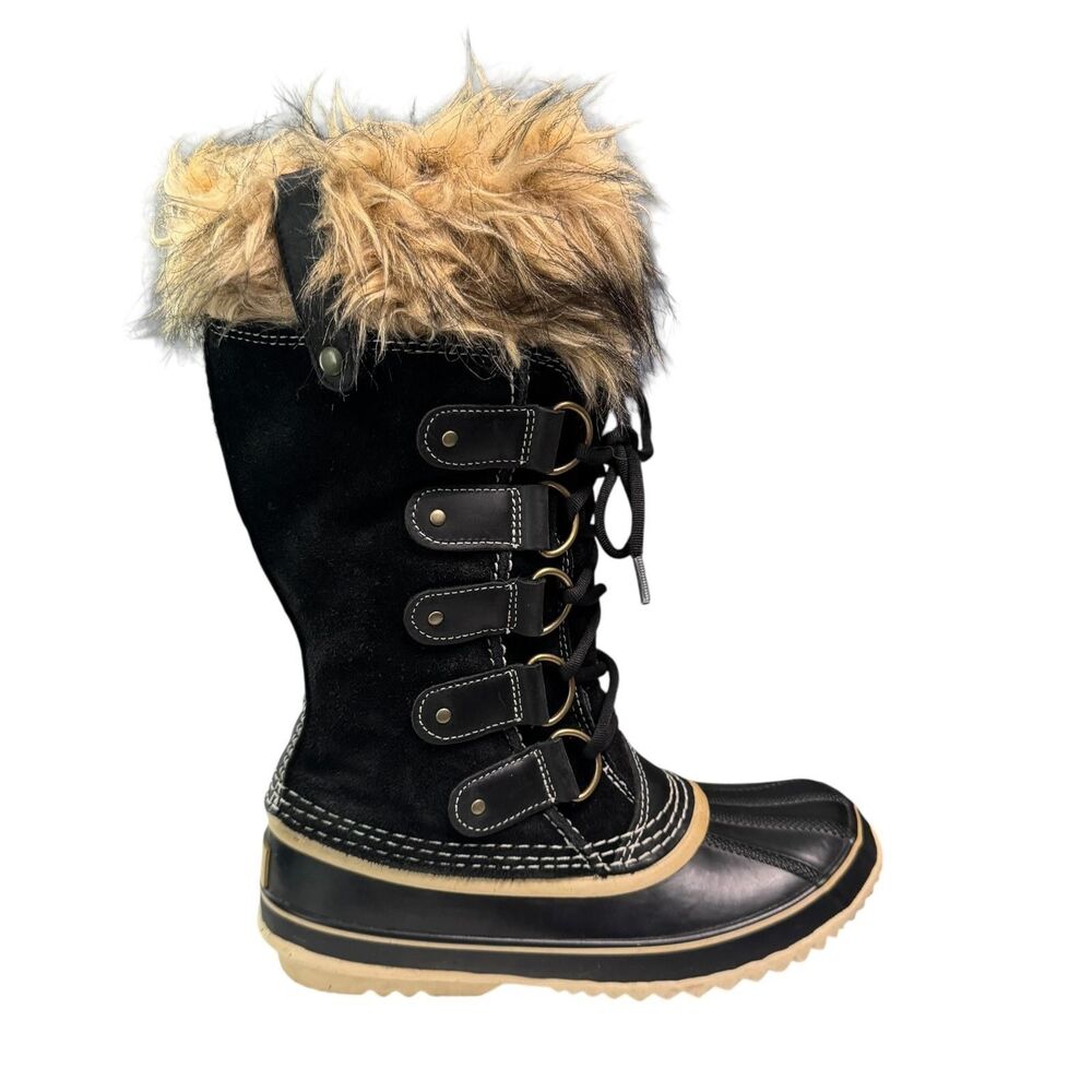 Sorel Joan Of Arctic Boots Womens Size 8 Black Suede Fur Waterproof Winter